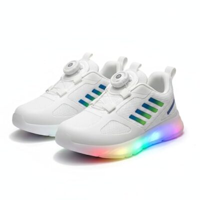 HOOH Kids LED Light Sneakers with Auto Lace Closure, White, Unisex for Boys and Girls, Ages 18 Months to 7 Years
