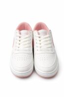 Women Sneakers, White and Pink or White Black, Lace-Up Sports Shoes with Perforated Design
