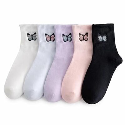 Women's Cotton Ankle Socks with Butterfly Design, Soft Breathable Multicolor Pack of 5 for Gym, Casual and Everyday Wear 4.2 4.2 out of 5 stars   (2)
