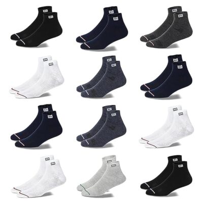 12 Pairs Solid Cotton Ankle Length Socks for Men & Women, Multicolor, Breathable & Comfortable, Durable Design for Everyday Wear, Perfect Fit for All Foot Sizes
