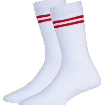 RC. ROYAL CLASS Boys & Girls White Colour With Red Strips Organic Cotton Calf Length School Socks (Pack of 4 Pairs)